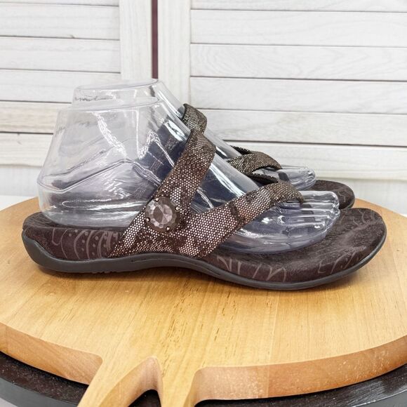 Vionic Orthaheel Rest Snakeskin Thong Sandals Cocoa Brown Bronze Shimmer 8 - Picture 2 of 12